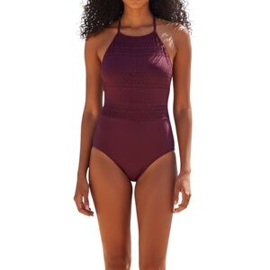 Elegant Burgundy Halter One-Piece Swimsuit